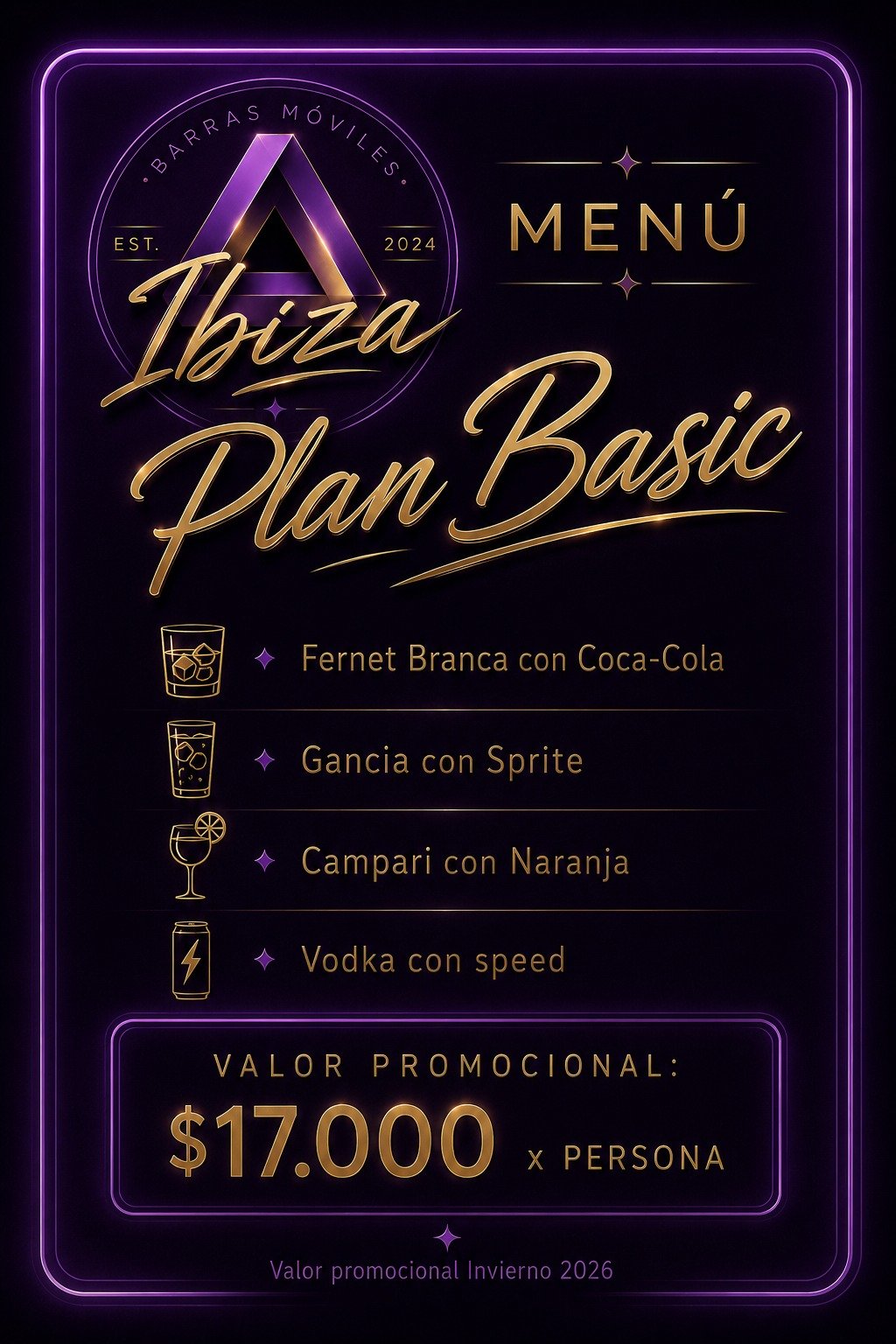 Menú Plan Basic - Ibiza Barras Móviles