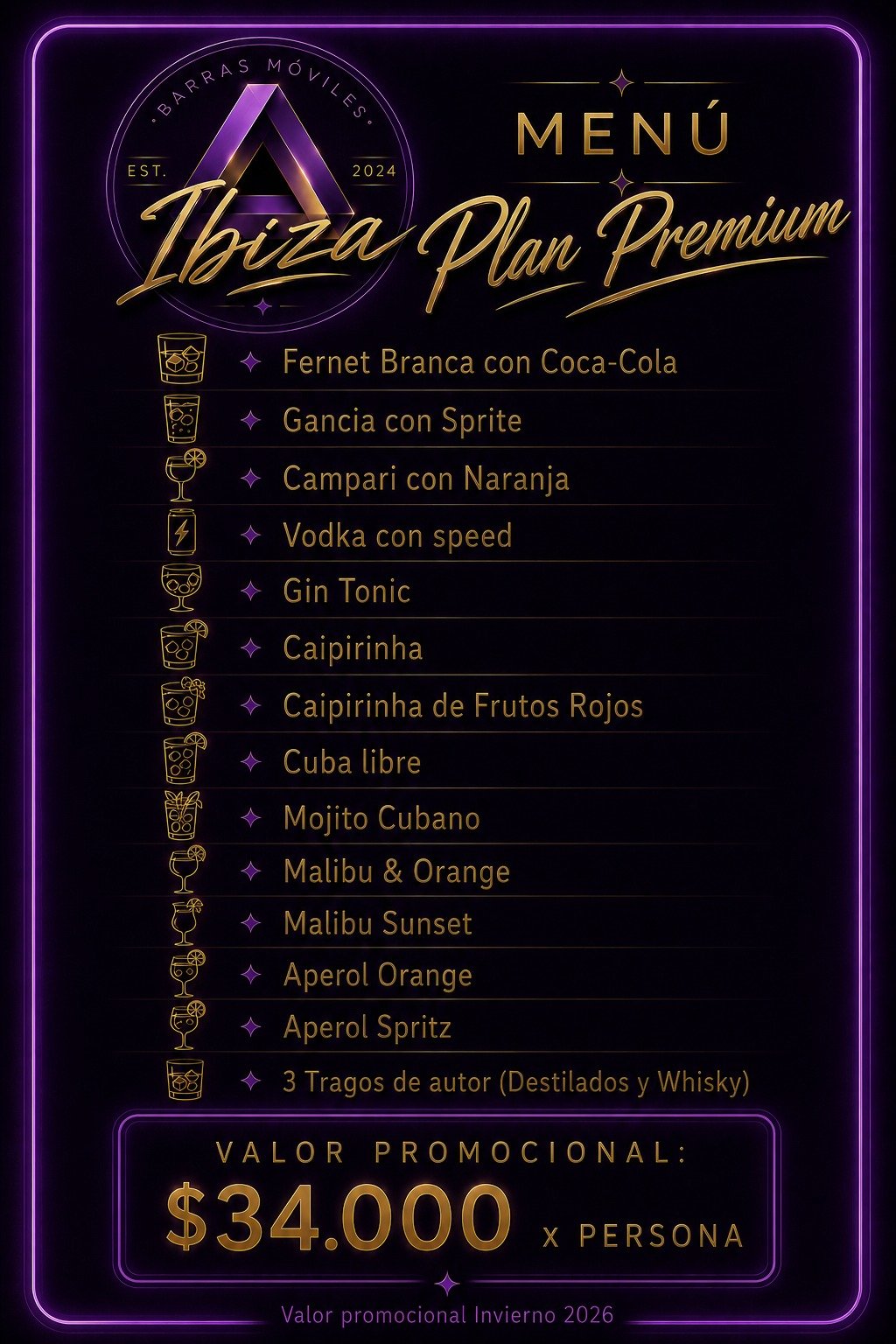 Menú Plan Premium - Ibiza Barras Móviles